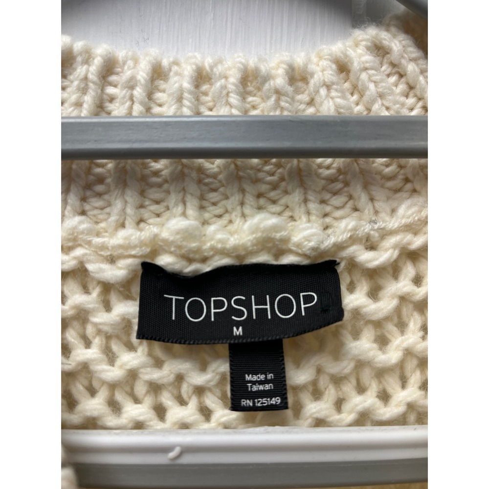 Topshop Chunky Knit Sweater M Ivory Fisherman Wool Blend Scandi Edgy Ski Cozy - Picture 3 of 5